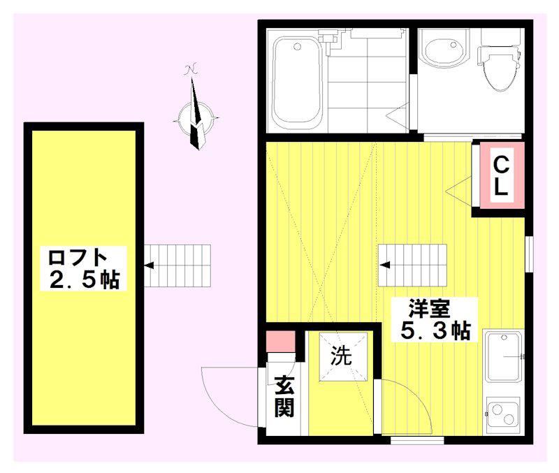 ルーム鴨居(ワンルーム/2階)の間取り写真