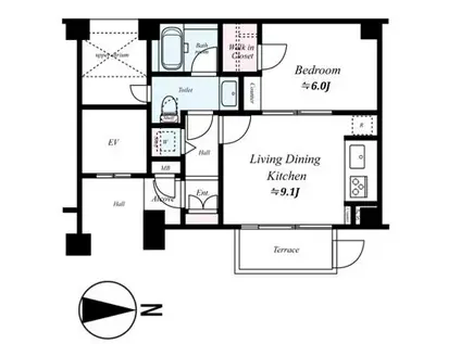ミオカステーロ世田谷赤堤(1LDK/1階)の間取り写真
