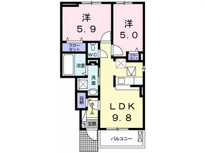 ピーコック I(2LDK/1階)の間取り写真