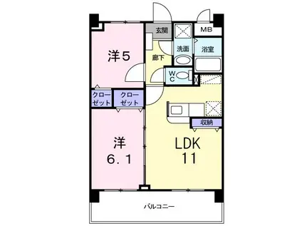 アイタス福岡(2LDK/10階)の間取り写真