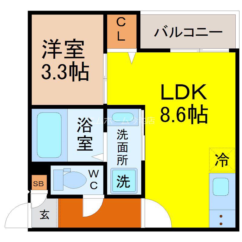メイクス R 守山(1LDK/2階)の間取り写真