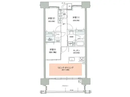 ソシオ府中パークサイド(3LDK/8階)の間取り写真