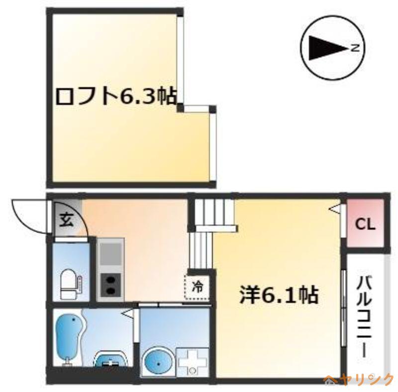 ハーモニーテラス生駒町II(1K/1階)の間取り写真