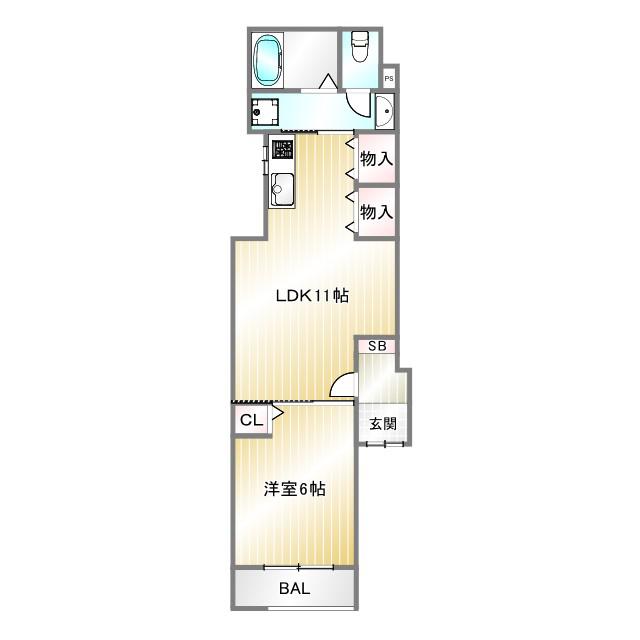 アリビア明神町A棟(1LDK/3階)の間取り写真