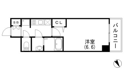 プレサンス THE神戸(1K/2階)の間取り写真