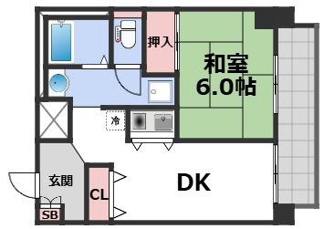 アーバンエース上本町パル(1DK/9階)の間取り写真