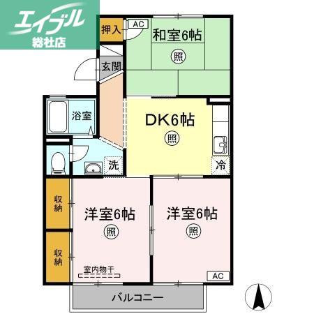 ジョイファミリー総社 B(3DK/2階)の間取り写真
