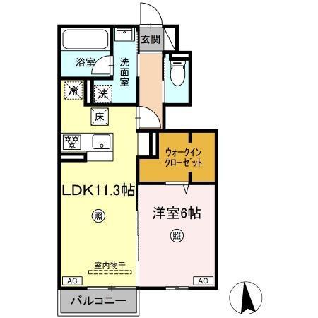 ラクードシャC(1LDK/1階)の間取り写真