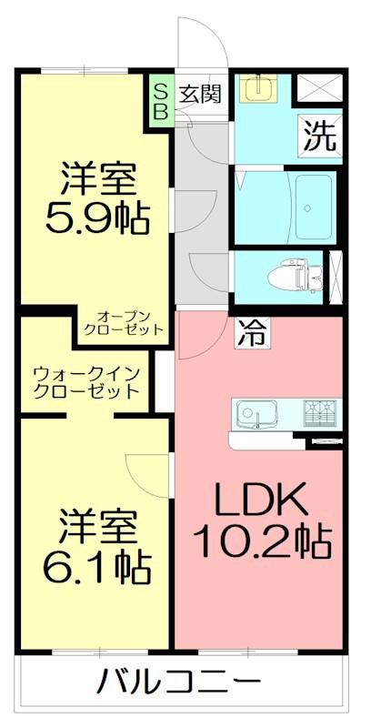 GASPARD(2LDK/2階)の間取り写真