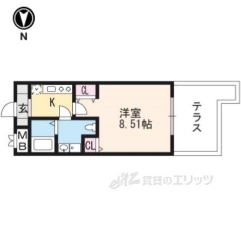 フォース二条城東(1K/1階)の間取り写真
