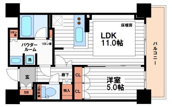 ローレルタワー堺筋本町(1LDK/5階)の間取り写真