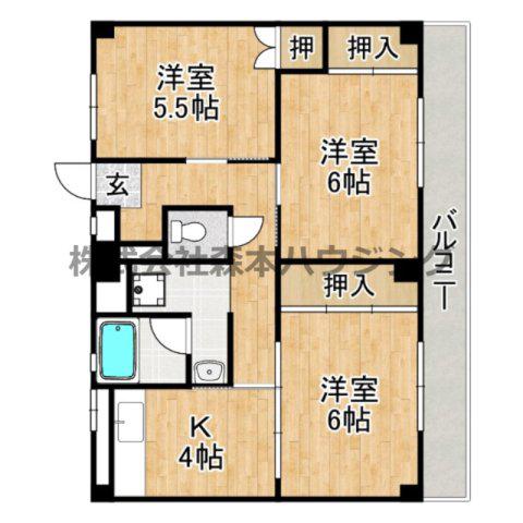 ビレッジハウス春日I2号棟(3K/3階)の間取り写真
