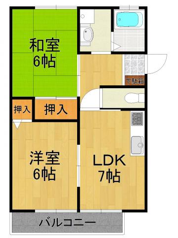 ノーブルトモ(2LDK/2階)の間取り写真
