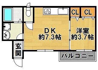 ハートフル三田II(1DK/1階)の間取り写真