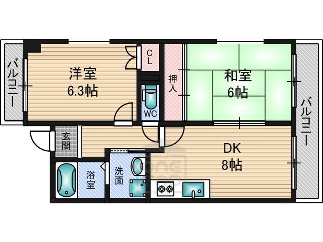 シェーンベルク(2DK/1階)の間取り写真