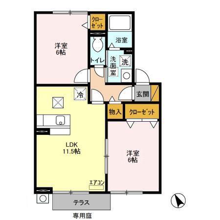 アミューズA・B A(2LDK/1階)の間取り写真