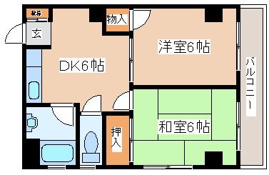 辻川マンション(2DK/2階)の間取り写真