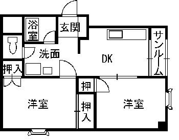 カーサ・ラ・ヴィータE(2DK/3階)の間取り写真