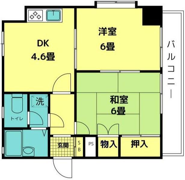 ルネ松戸馬橋(2DK/1階)の間取り写真