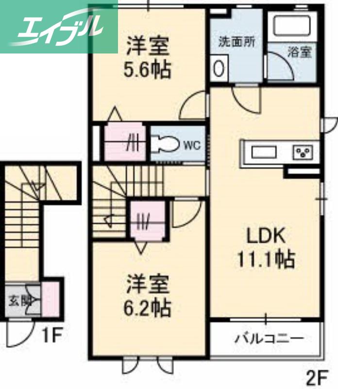 シャーメゾンジュア(2LDK/2階)の間取り写真