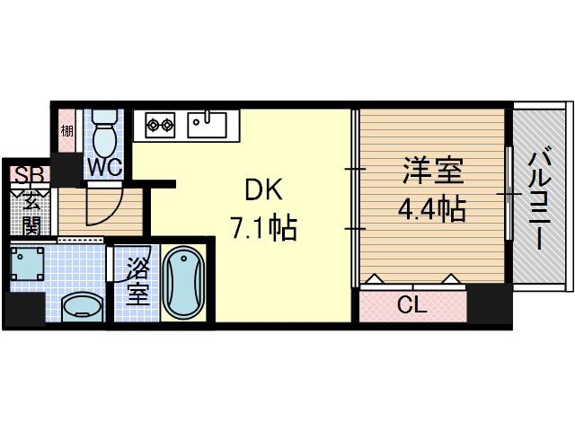 ソラージュ茨木(1DK/6階)の間取り写真