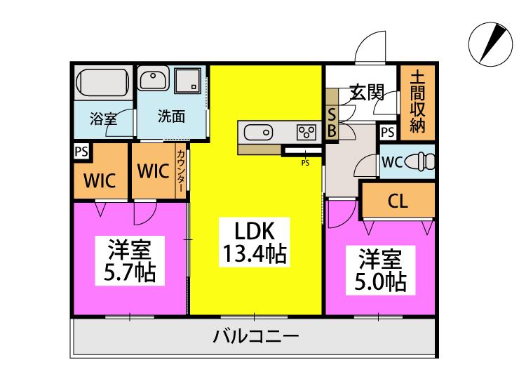 カーサ宮ノ前直方(2LDK/3階)の間取り写真