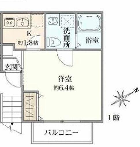 ベルクレール岸谷(1K/1階)の間取り写真