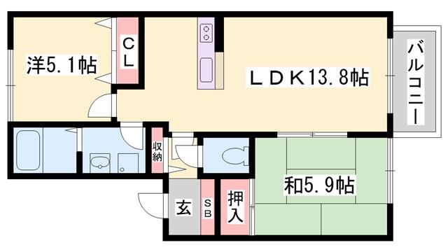 ディアス六百目 A棟(2LDK/2階)の間取り写真