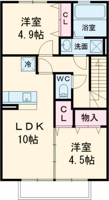 チェリーウェル(2LDK/2階)の間取り写真