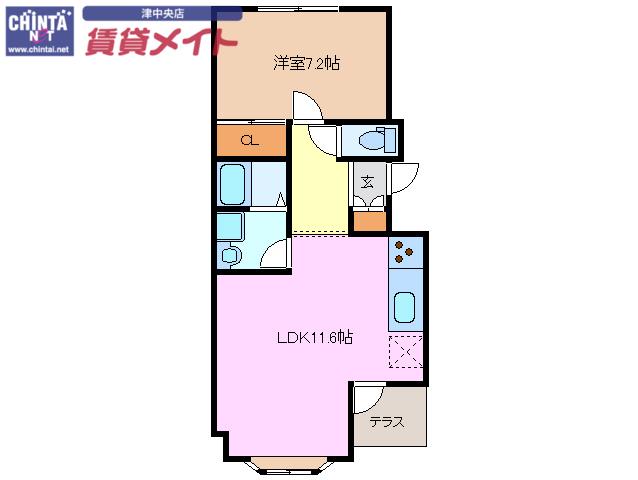 ハピネスあや(1LDK/1階)の間取り写真