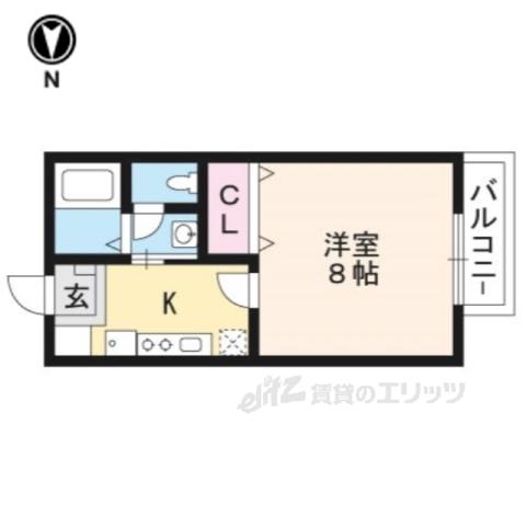 ロイヤル京田辺(1K/1階)の間取り写真