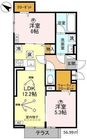 クレール・メゾン(2LDK/1階)の間取り写真