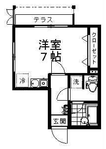 リトルリバーII(ワンルーム/1階)の間取り写真