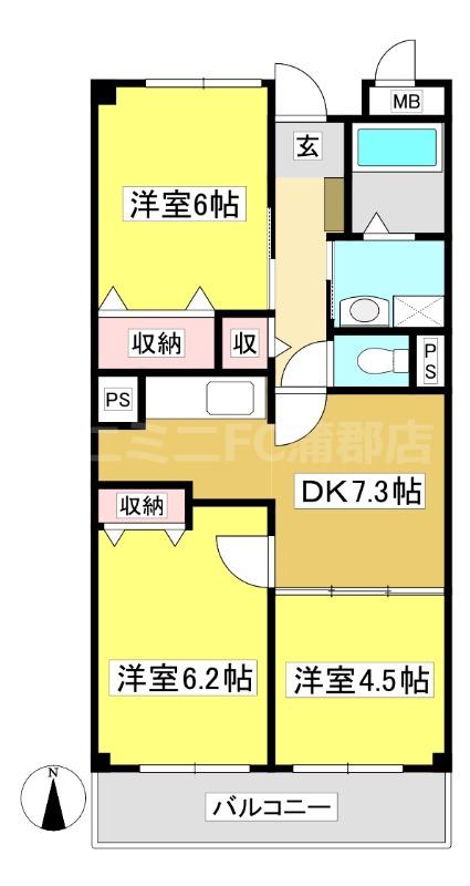 サンプラザ出口(3DK/3階)の間取り写真