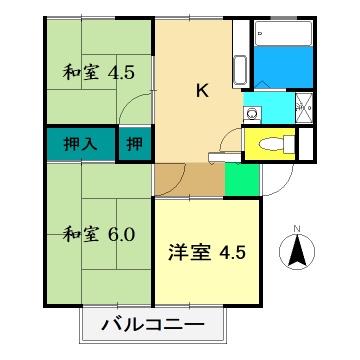ハイツぶどうの木(3DK/2階)の間取り写真