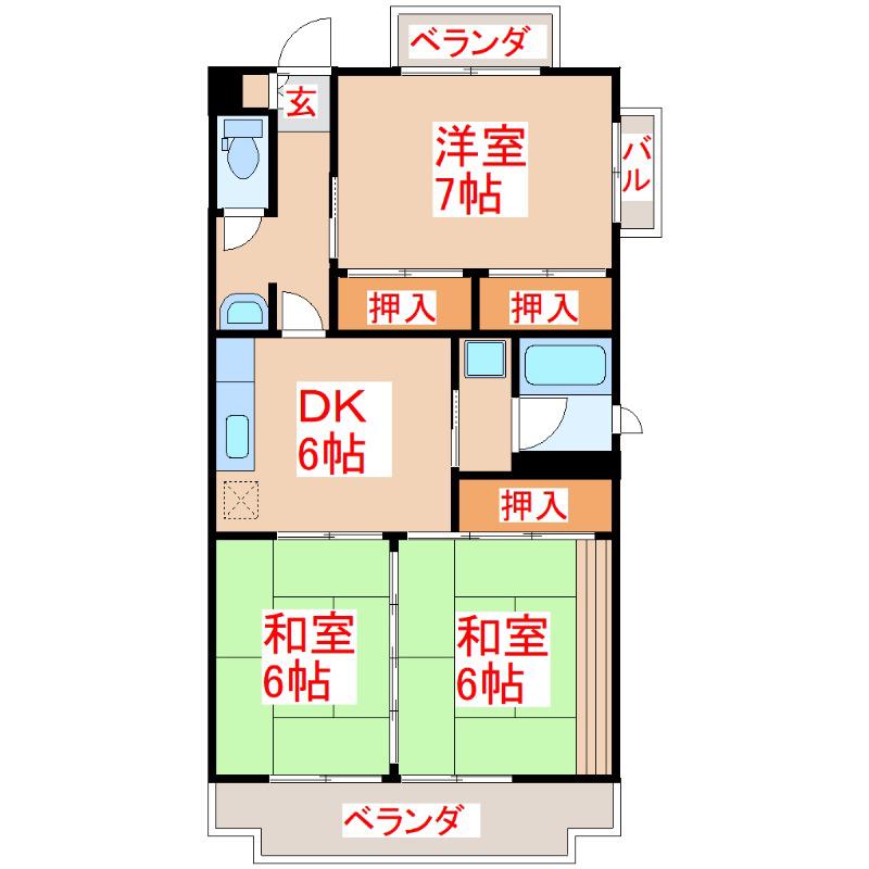 小松原ハイツ(3DK/4階)の間取り写真