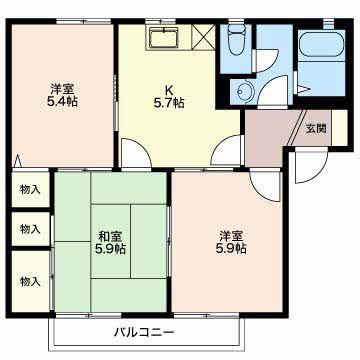エトワール水附 A(3K/2階)の間取り写真