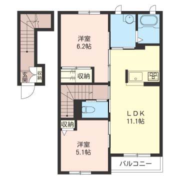 フェリーチェ(2LDK/2階)の間取り写真