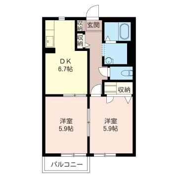 グランヒルズおゆみ野II(2DK/2階)の間取り写真