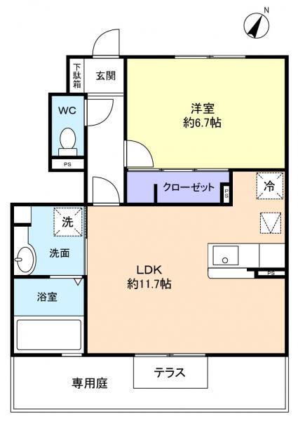 ロイヤルコートA(1LDK/1階)の間取り写真