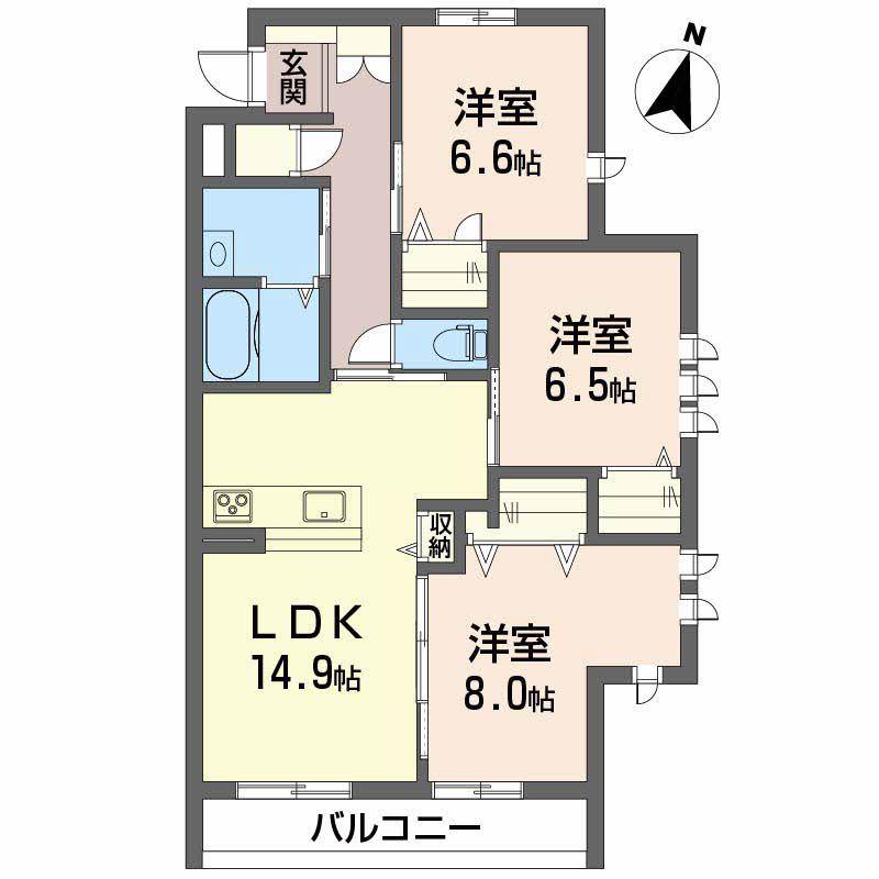 セントリビエ道後(3LDK/2階)の間取り写真