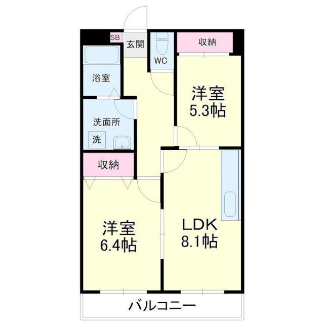 ティアラ西伊場(2LDK/3階)の間取り写真