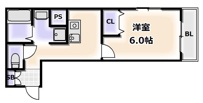 みおつくし東なんば(1K/4階)の間取り写真