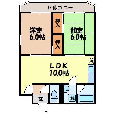 オーサンス西山(2LDK/2階)の間取り写真