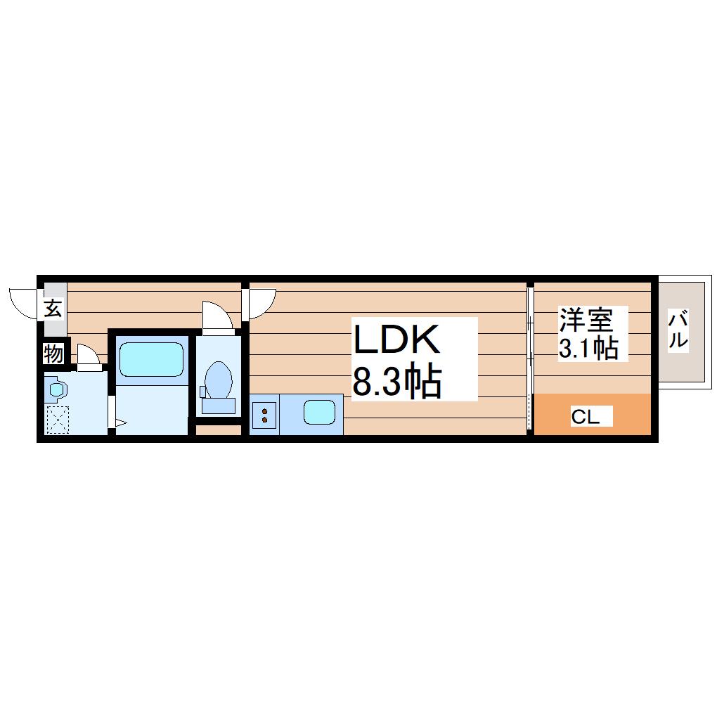 アークパイン黒松(1LDK/1階)の間取り写真