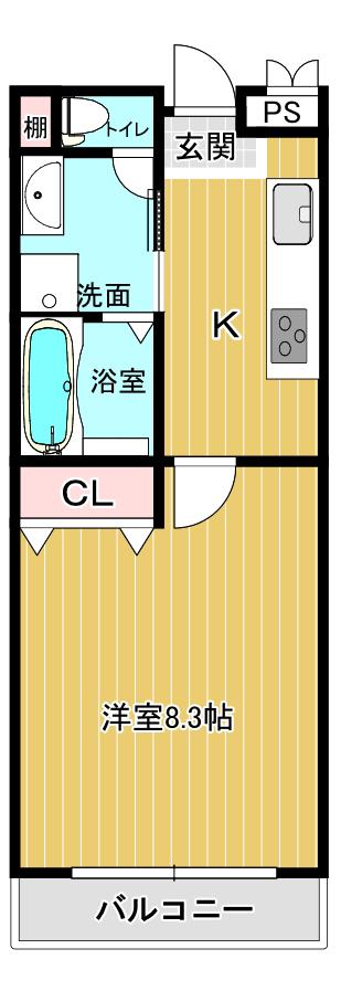 ハートフル三田駅イースト(1K/2階)の間取り写真