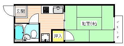 御原ハイツ(1K/1階)の間取り写真