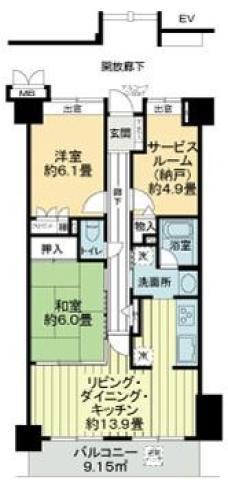 サーパス昭和町(2SLDK/8階)の間取り写真