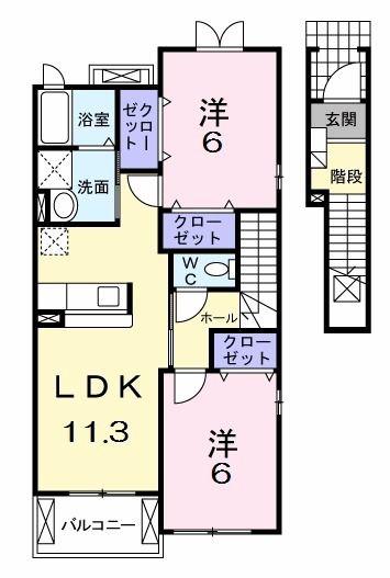 エントピアC(2LDK/2階)の間取り写真