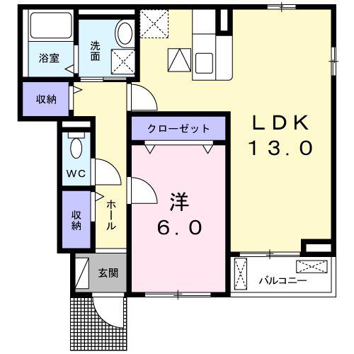 NOURISH COSIYO(1LDK/1階)の間取り写真